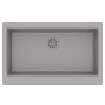 34" Apron Front Single Bowl Quartz Kitchen Sink Kit In Grey