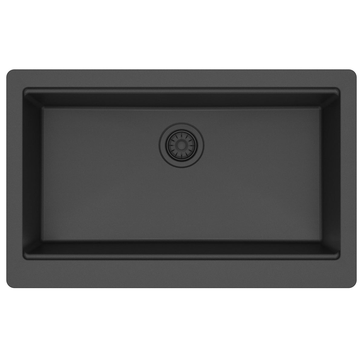 34" Deep Apron Front Single Bowl Quartz Kitchen Sink Kit In Black