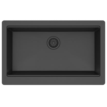 34" Deep Apron Front Single Bowl Quartz Kitchen Sink Kit In Black