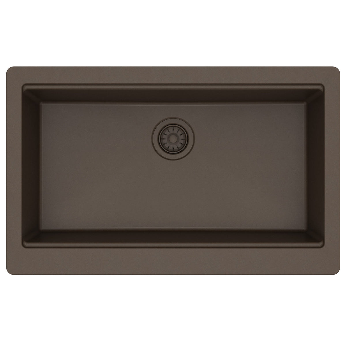 34" Deep Apron Front Single Bowl Quartz Kitchen Sink Kit In Brown