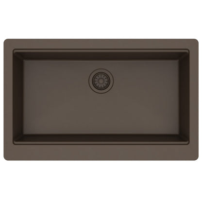 34" Deep Apron Front Single Bowl Quartz Kitchen Sink Kit In Brown