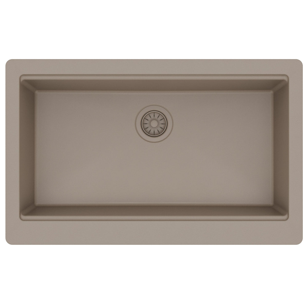 34" Deep Apron Front Single Bowl Quartz Kitchen Sink Kit In Concrete