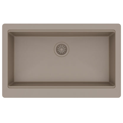 34" Deep Apron Front Single Bowl Quartz Kitchen Sink Kit In Concrete