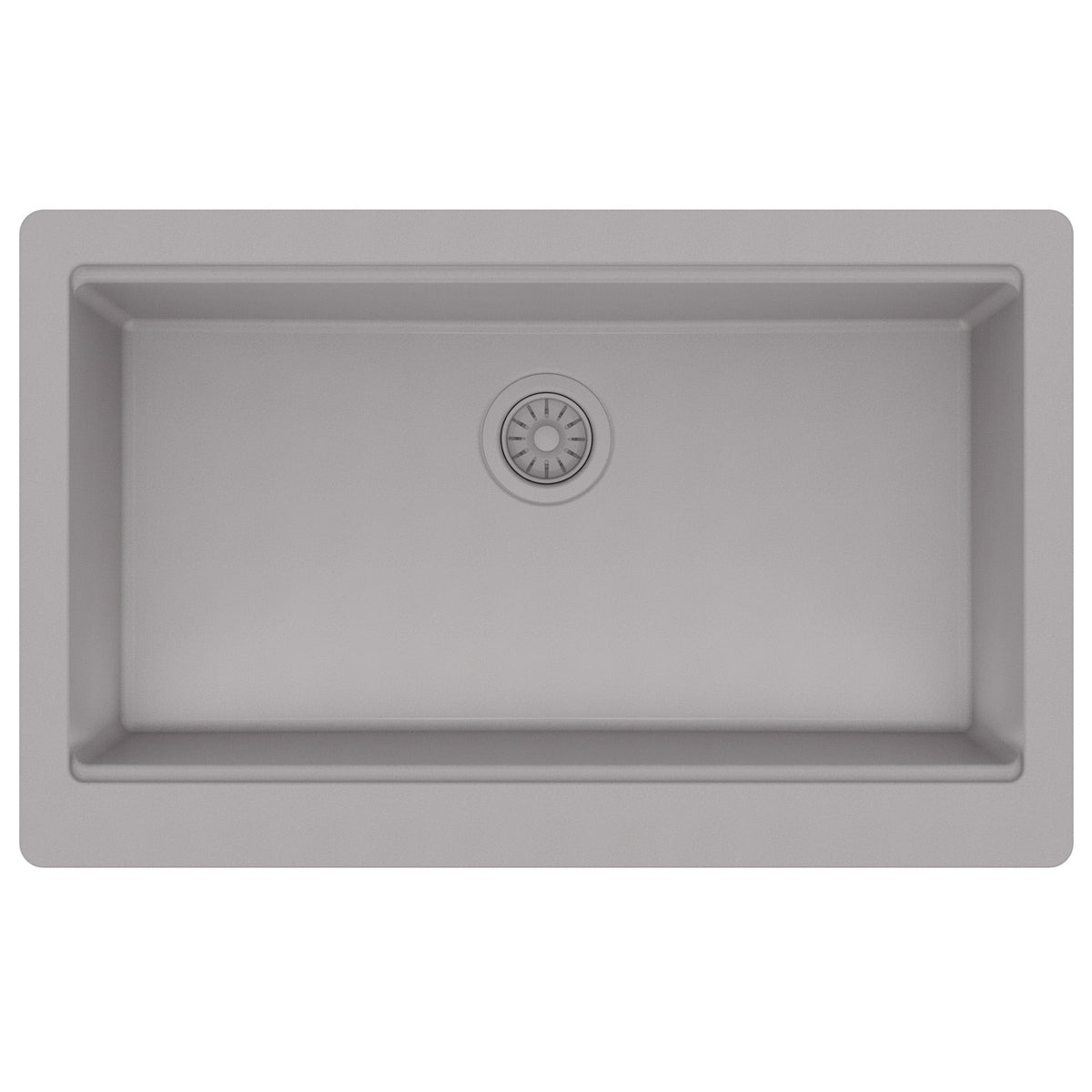 34" Deep Apron Front Single Bowl Quartz Kitchen Sink Kit In Grey