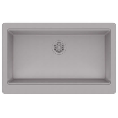 34" Deep Apron Front Single Bowl Quartz Kitchen Sink Kit In Grey