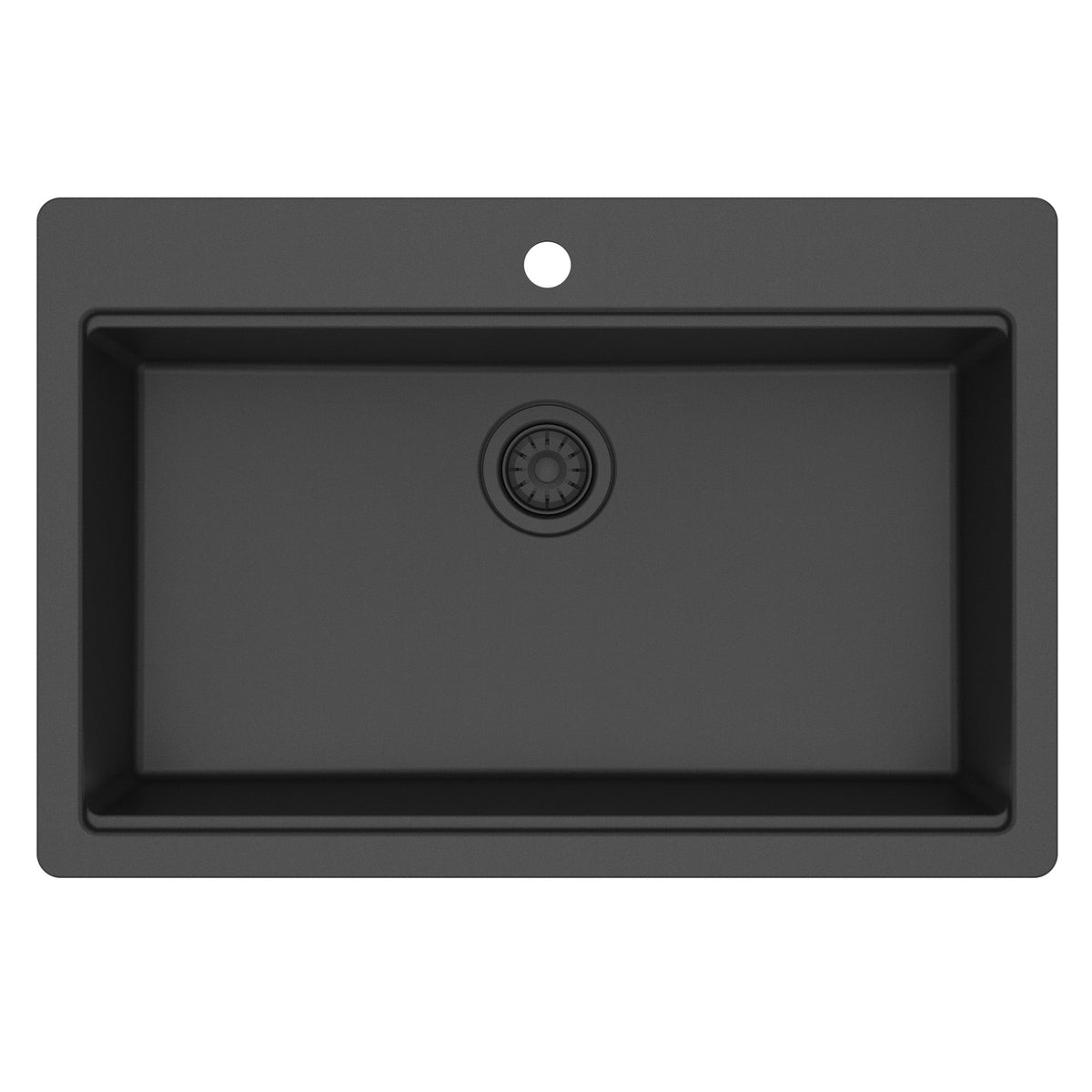 33" Top Mount Single Bowl Quartz Kitchen Sink Kit In Black