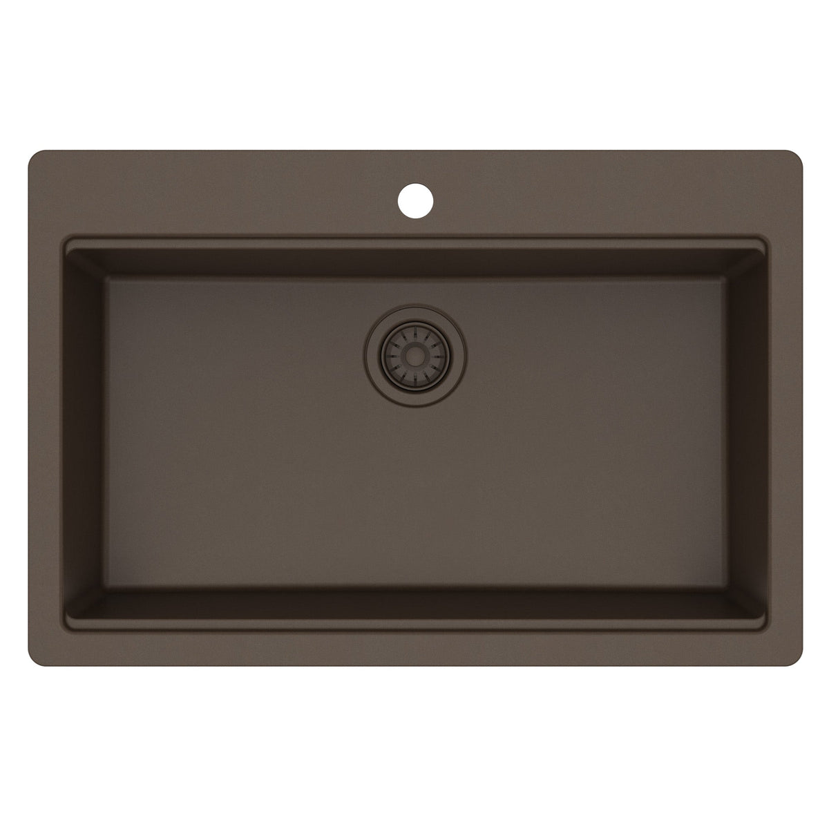 33" Top Mount Single Bowl Quartz Kitchen Sink Kit In Brown