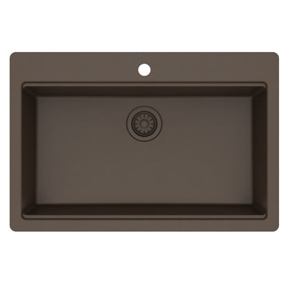 33" Top Mount Single Bowl Quartz Kitchen Sink Kit In Brown
