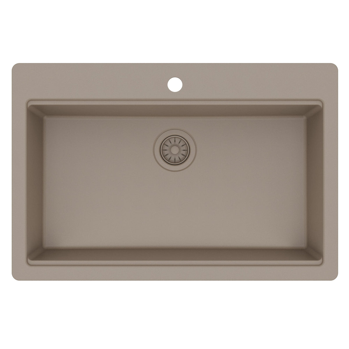 33" Top Mount Single Bowl Quartz Kitchen Sink Kit In Concrete