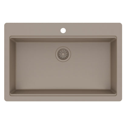 33" Top Mount Single Bowl Quartz Kitchen Sink Kit In Concrete
