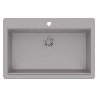 33" Top Mount Single Bowl Quartz Kitchen Sink Kit In Grey