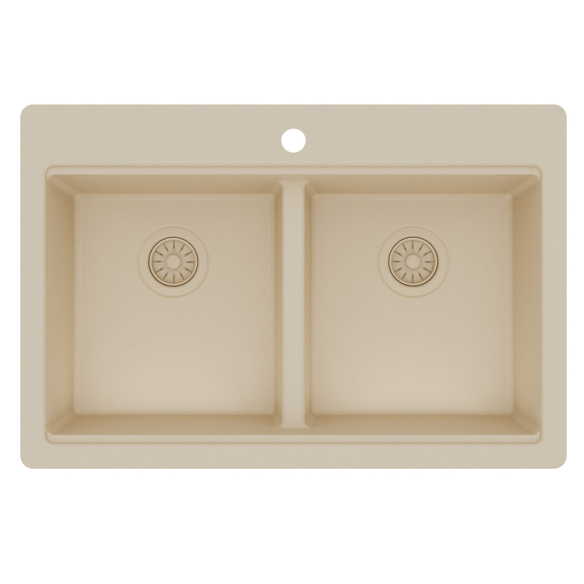 33" Top Mount Double Bowl Quartz Kitchen Sink Kit In Bisque