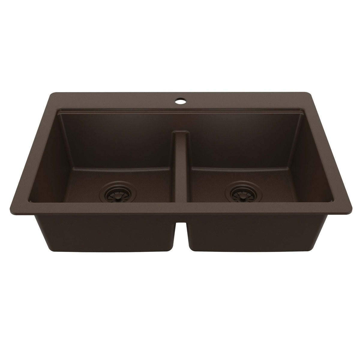 33" Top Mount Double Bowl Quartz Kitchen Sink Kit In Brown