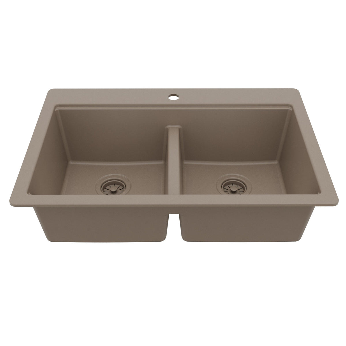 33" Top Mount Double Bowl Quartz Kitchen Sink Kit In Concrete