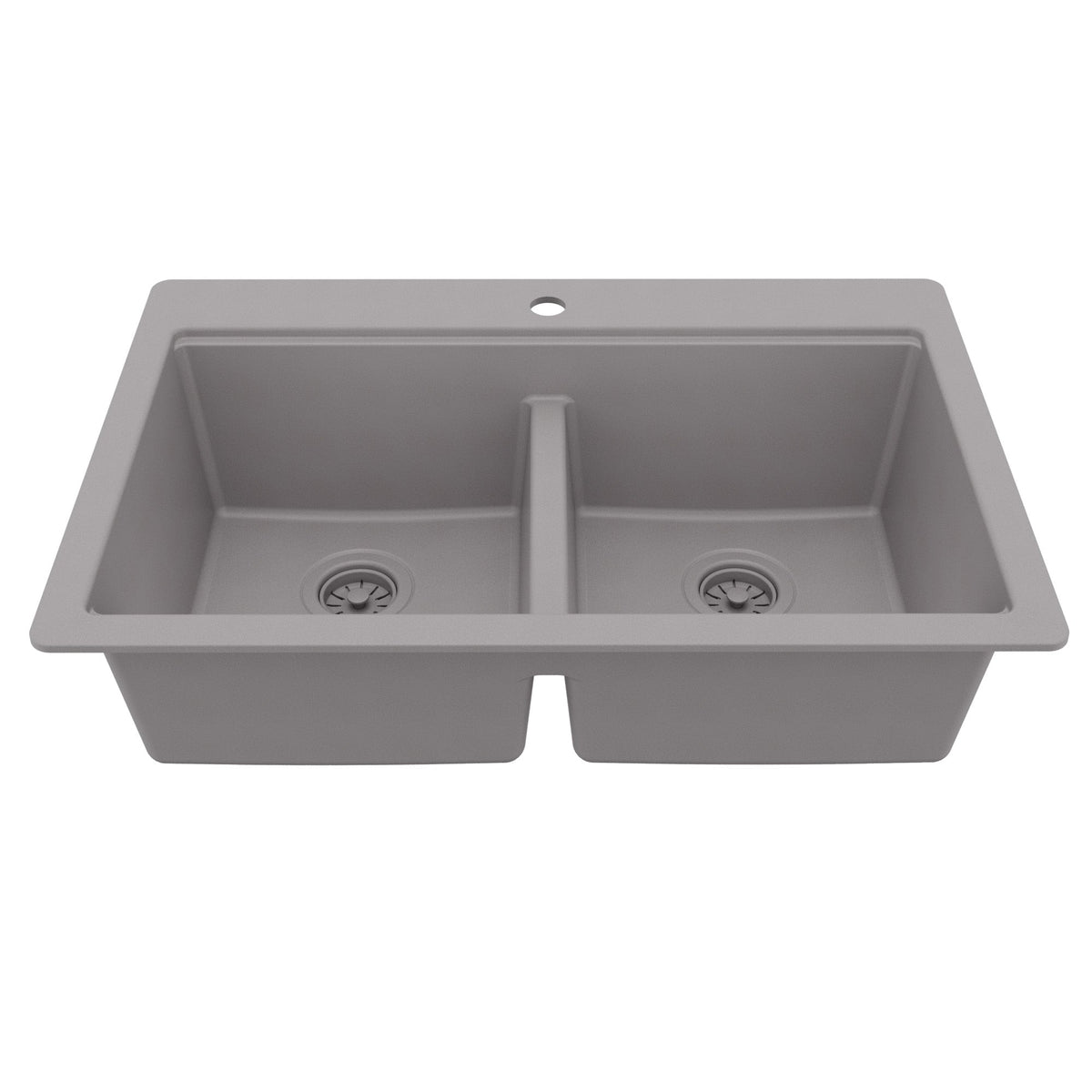 33" Top Mount Double Bowl Quartz Kitchen Sink Kit In Grey