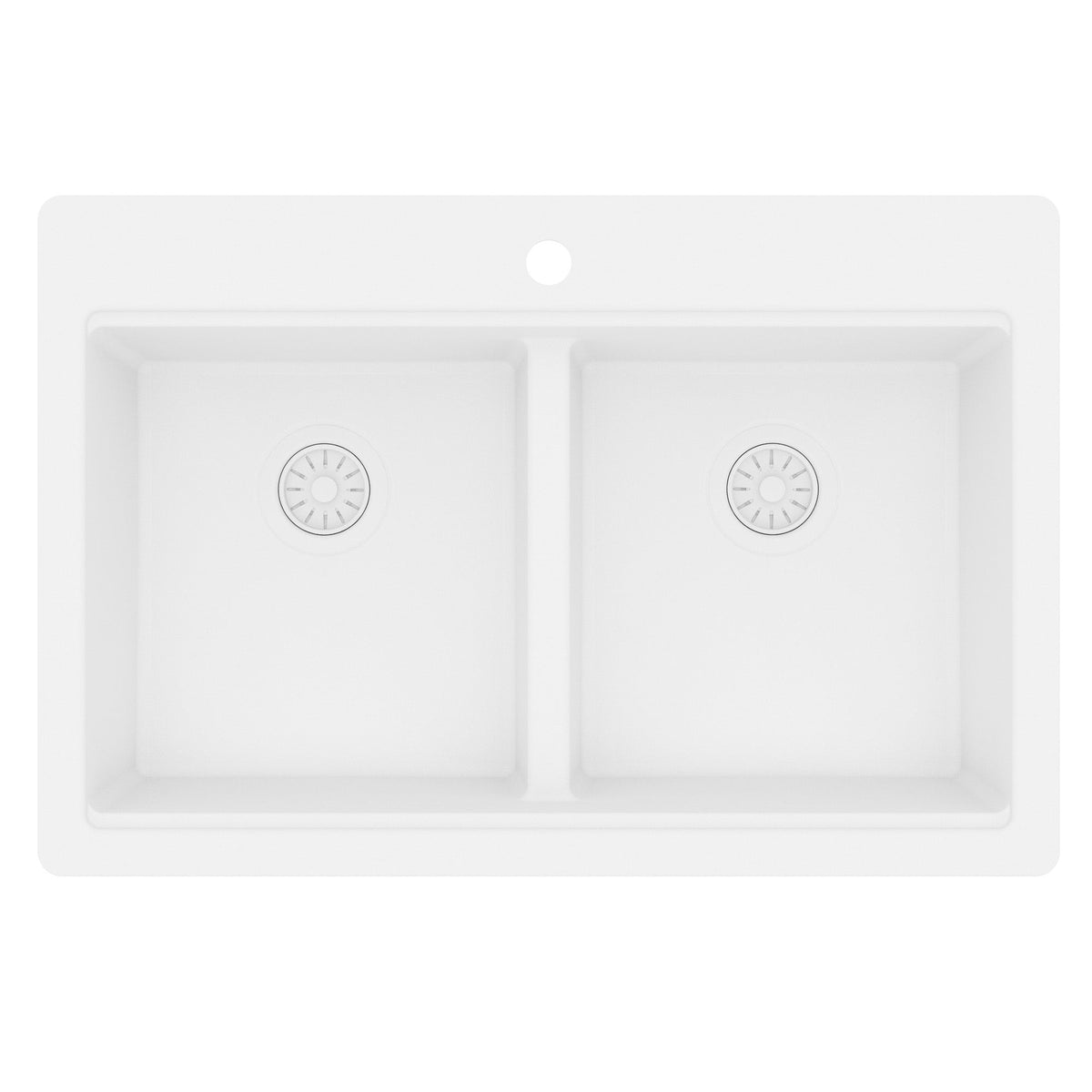 33" Top Mount Double Bowl Quartz Kitchen Sink Kit In White