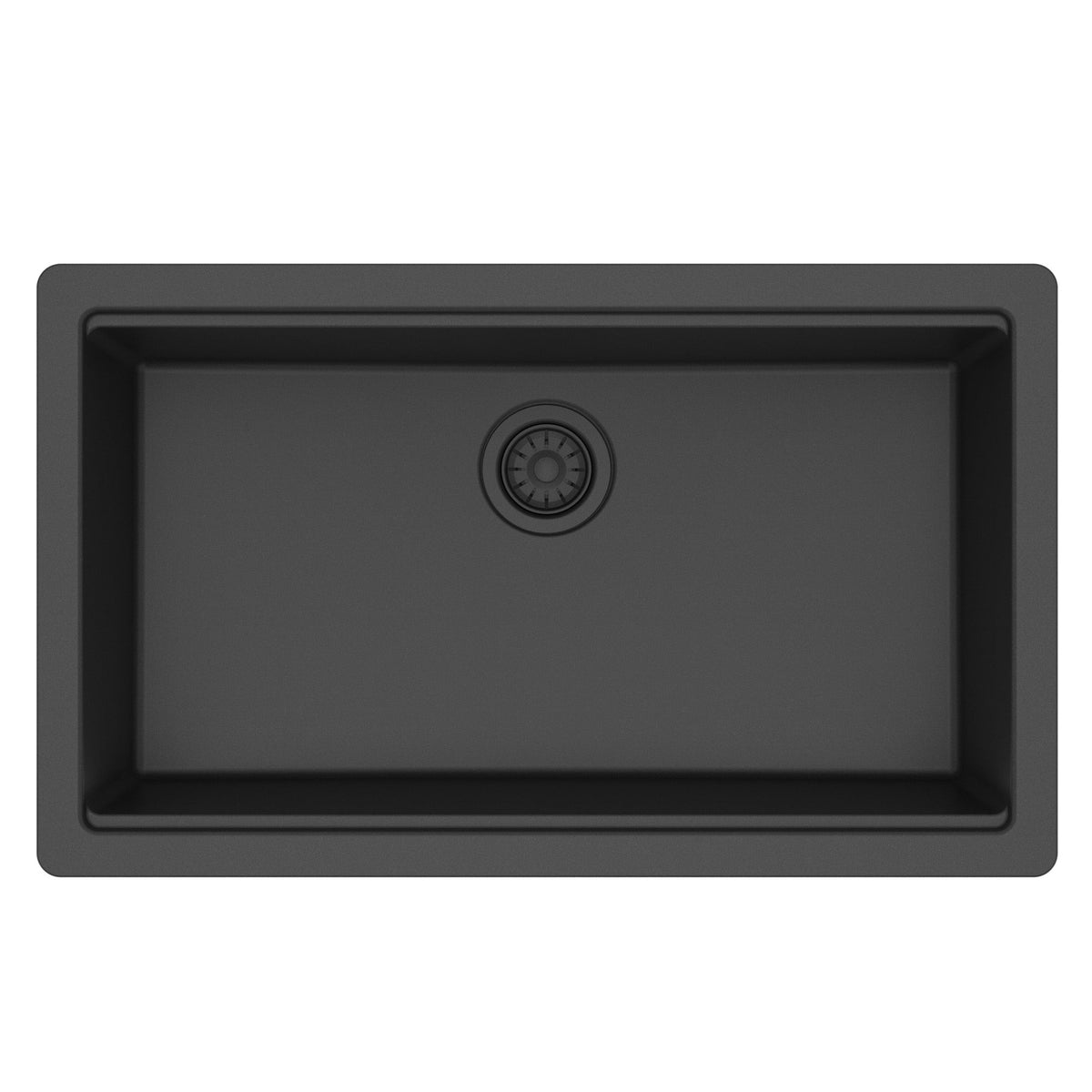 32" Undermount Single Bowl Quartz Kitchen Sink Kit In Black