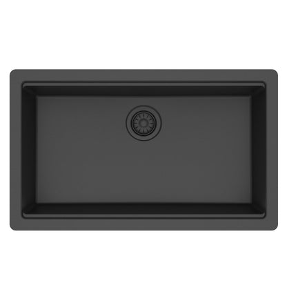 32" Undermount Single Bowl Quartz Kitchen Sink Kit In Black