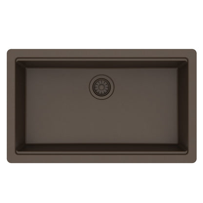 32" Undermount Single Bowl Quartz Kitchen Sink Kit In Brown