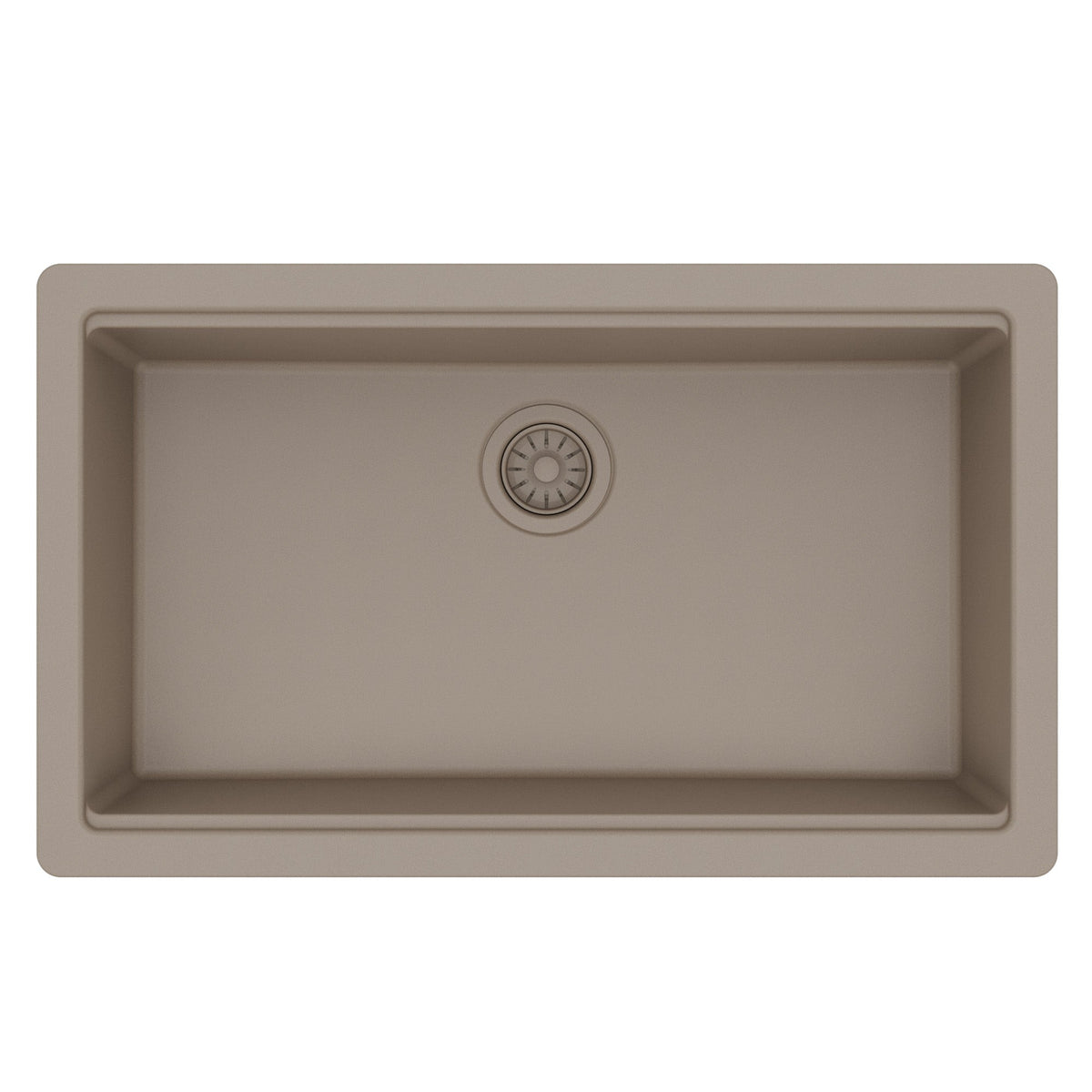 32" Undermount Single Bowl Quartz Kitchen Sink Kit In Concrete