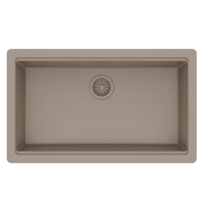 32" Undermount Single Bowl Quartz Kitchen Sink Kit In Concrete