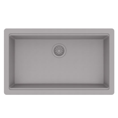 32" Undermount Single Bowl Quartz Kitchen Sink Kit In Grey