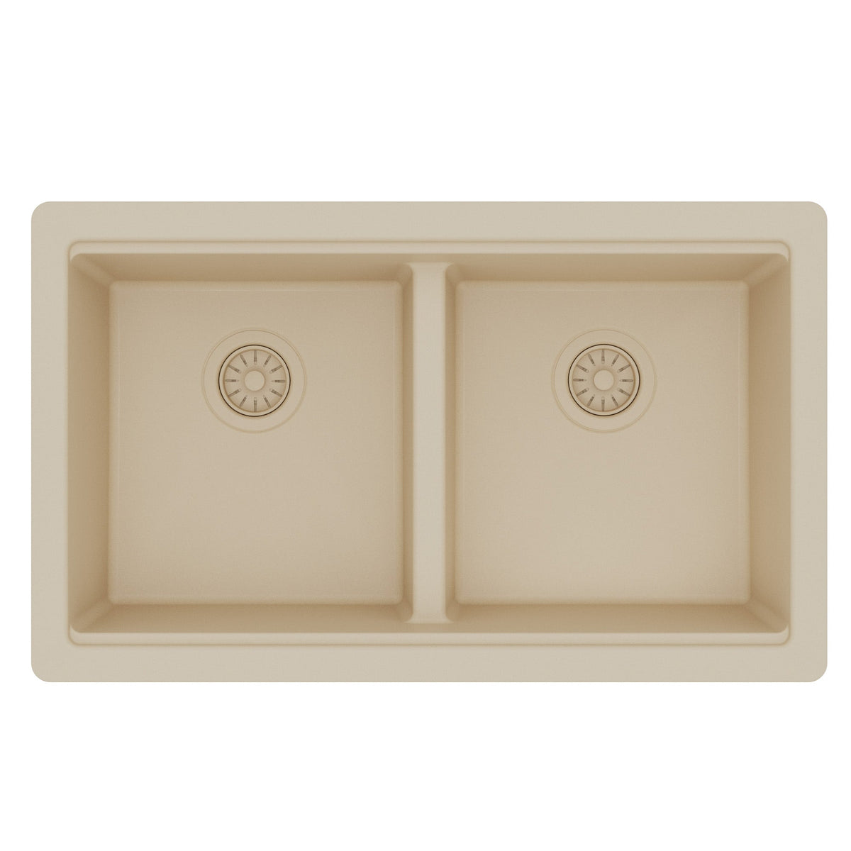 32" Undermount Double Bowl Quartz Kitchen Sink Kit In Bisque