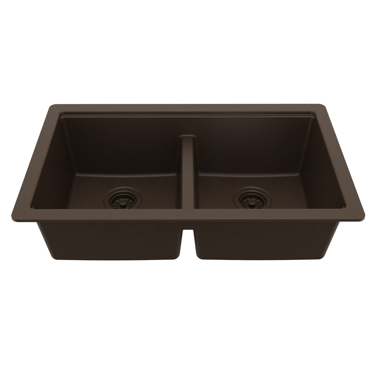 32" Undermount Double Bowl Quartz Kitchen Sink Kit In Brown
