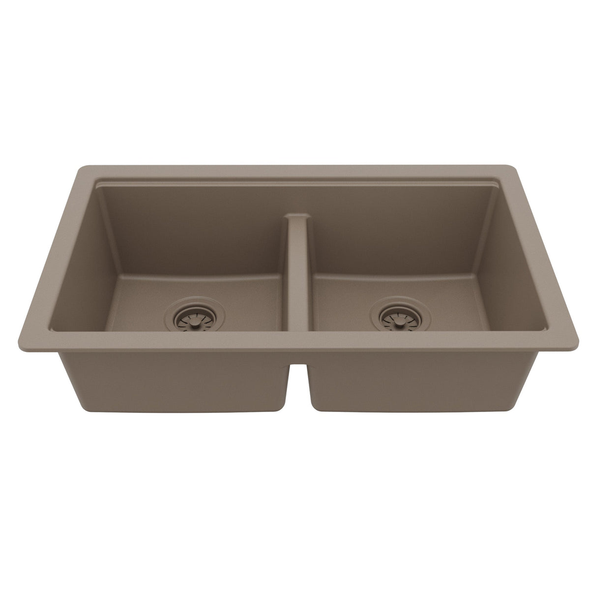 32" Undermount Double Bowl Quartz Kitchen Sink Kit In Concrete