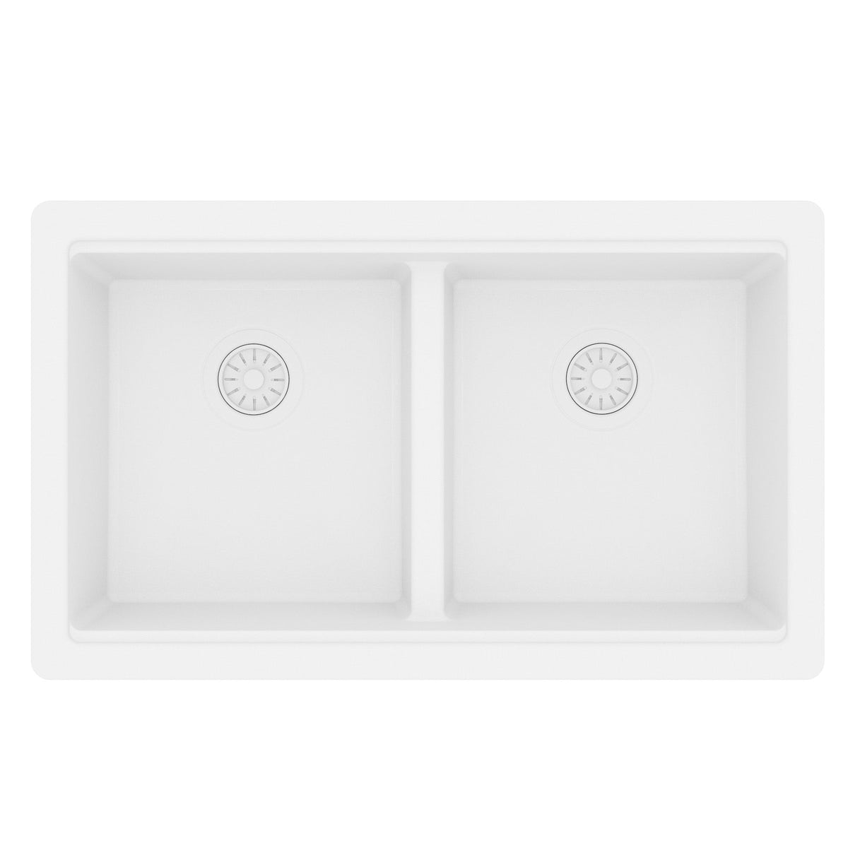 32" Undermount Double Bowl Quartz Kitchen Sink Kit In White