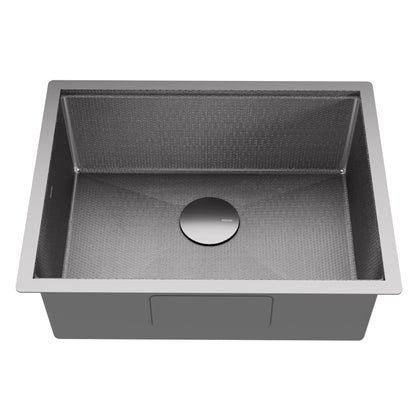 Matrix 24" Undermount Workstation 16 Gauge Single Bowl Stainless Steel Kitchen Sink In Gunmetal Grey with Accessories