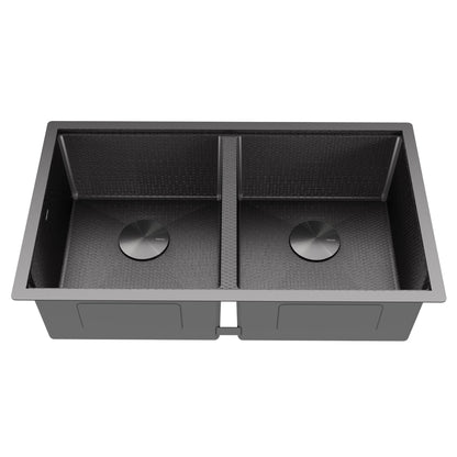 Matrix 32" Undermount Workstation 16 Gauge Double Bowl Stainless Steel Kitchen Sink In Gunmetal Grey with Accessories