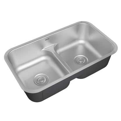 Profile 32" Undermount 18 Gauge Low Divider Double Bowl Stainless Steel Kitchen Sink with Accessories