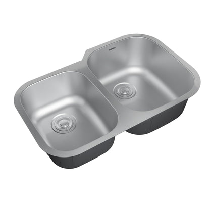 Profile 31" Undermount 18 Gauge Double Offset Bowl Stainless Steel Kitchen Sink with Accessories