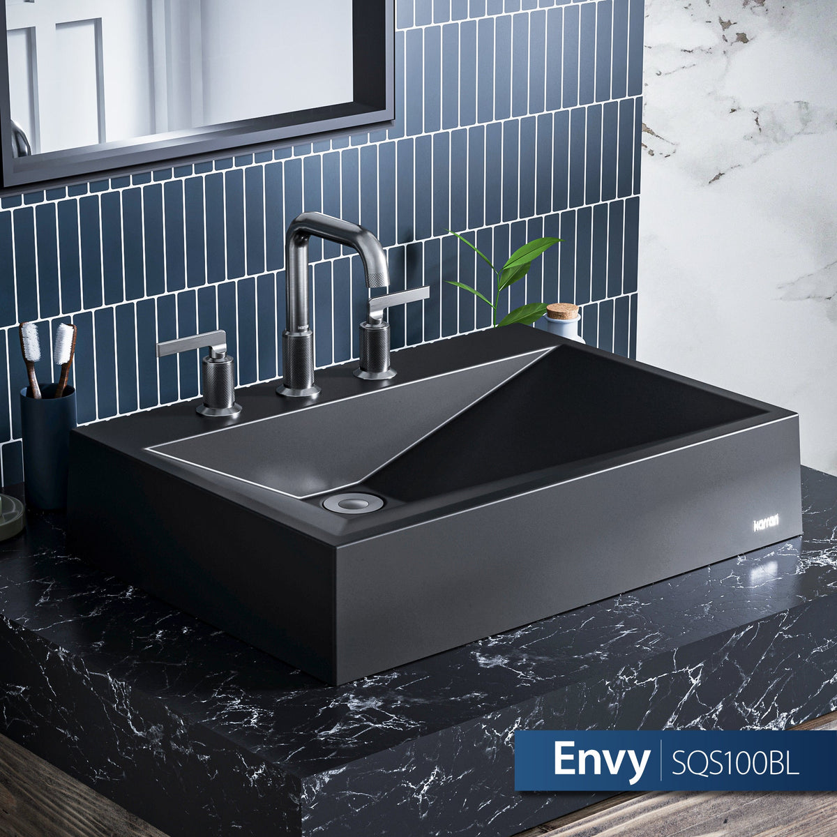 24-1/4" Vessel Quartz Composite Bathroom Sink In Black