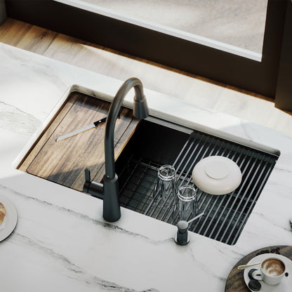 Elite 32" Undermount Workstation 16 Gauge Single Bowl Stainless Steel Kitchen Sink In Gunmetal Black