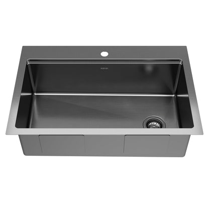 Elite 33" Top Mount Workstation 16 Gauge Stainless Steel Single Bowl Kitchen Sink In Gunmetal Black