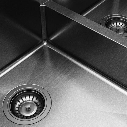 Elite 33" Top Mount Workstation 16 Gauge Stainless Steel Double Bowl Kitchen Sink In Gunmetal Black