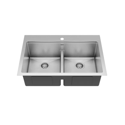 33" Top Mount Double Equal Bowl Stainless Steel Workstation Kitchen Sink