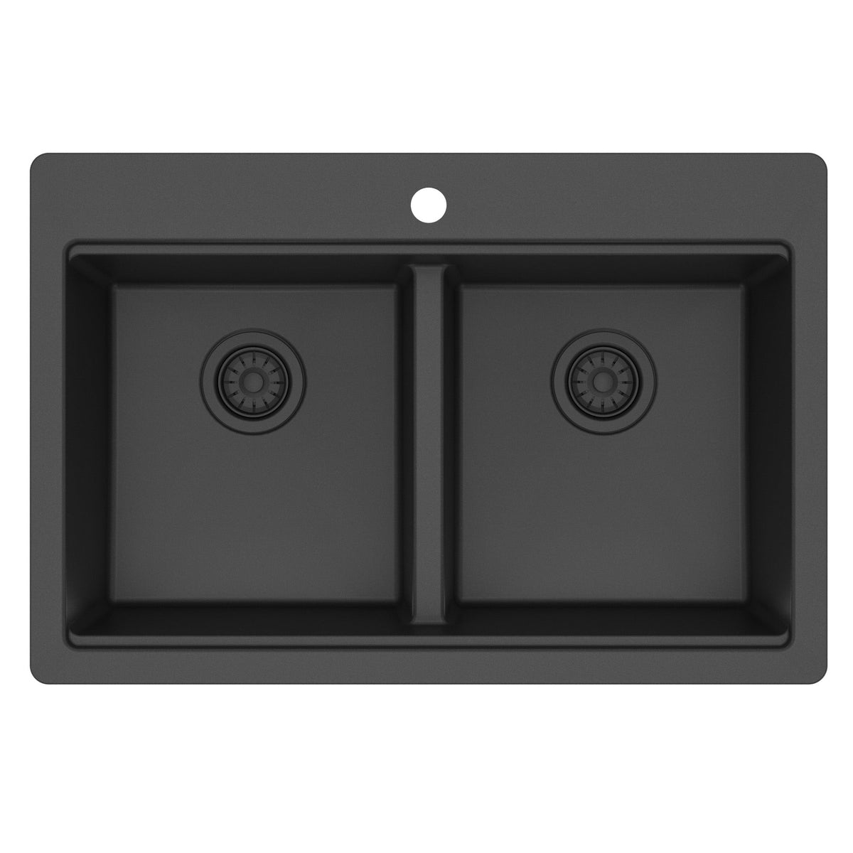 33" Top Mount Double Bowl Quartz Kitchen Sink Kit In Black