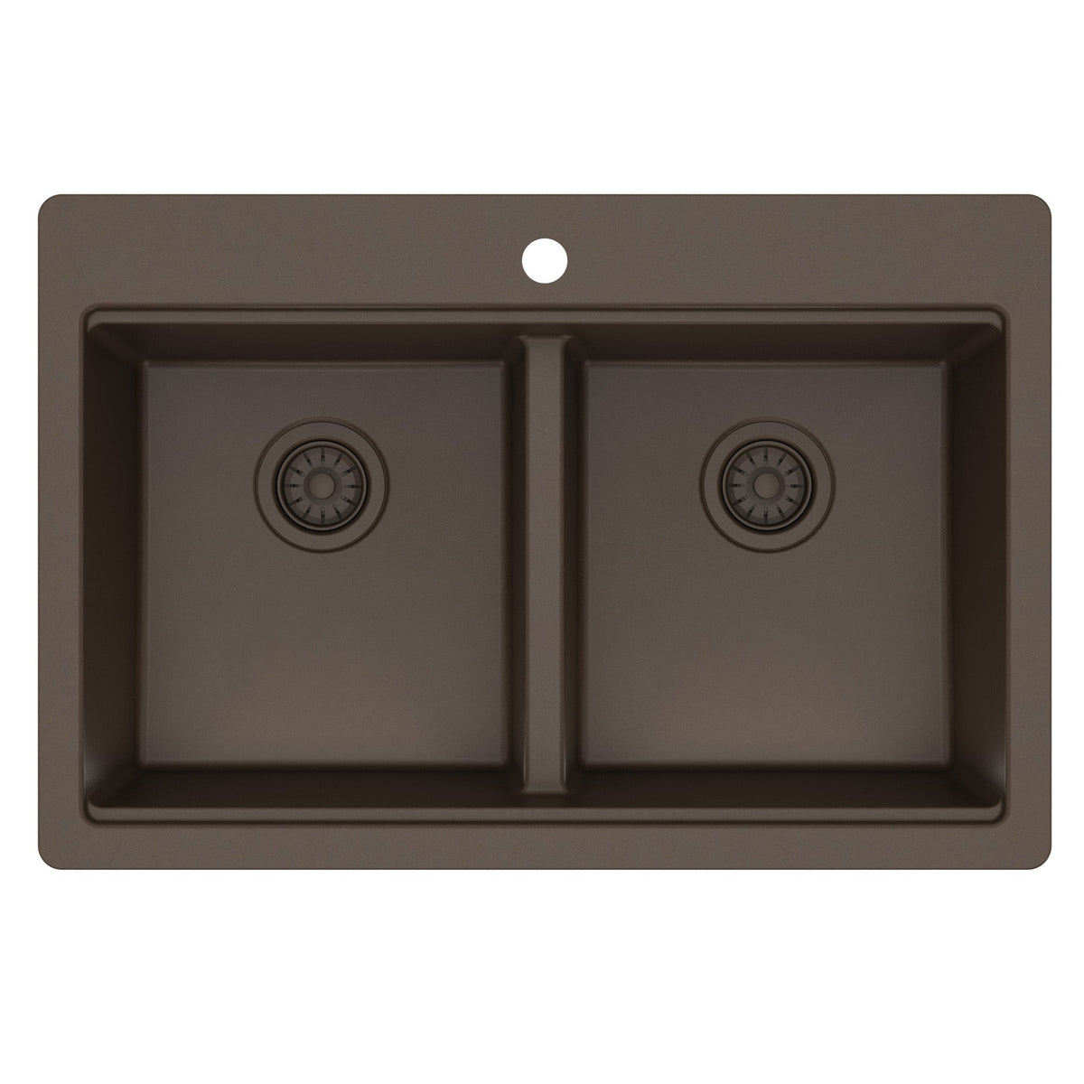 33" Top Mount Double Bowl Quartz Kitchen Sink Kit In Brown