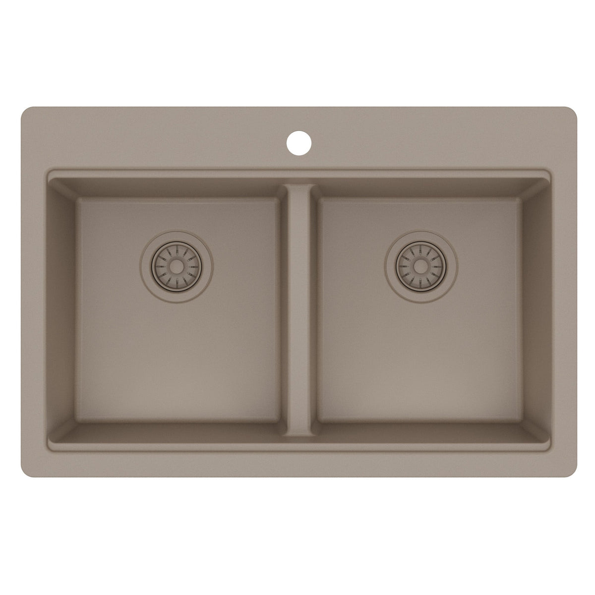 33" Top Mount Double Bowl Quartz Kitchen Sink Kit In Concrete