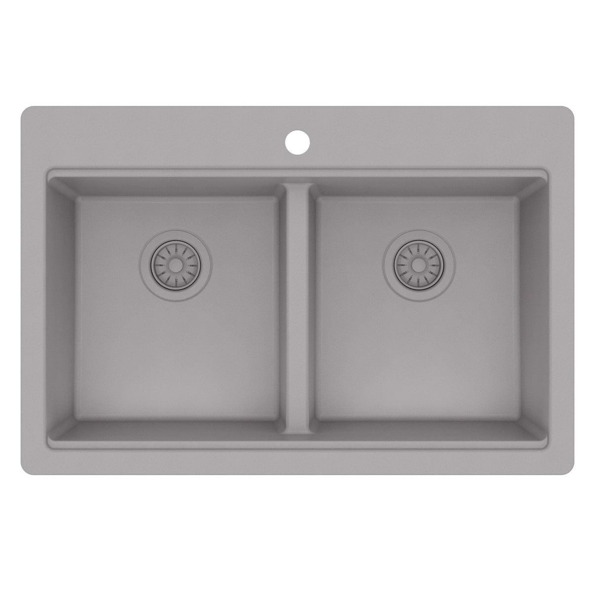 33" Top Mount Double Bowl Quartz Kitchen Sink Kit In Grey