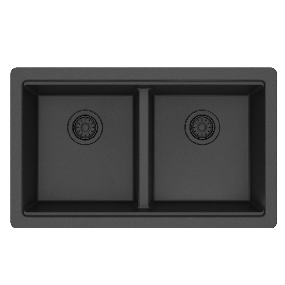 32" Undermount Double Bowl Quartz Kitchen Sink Kit In Black