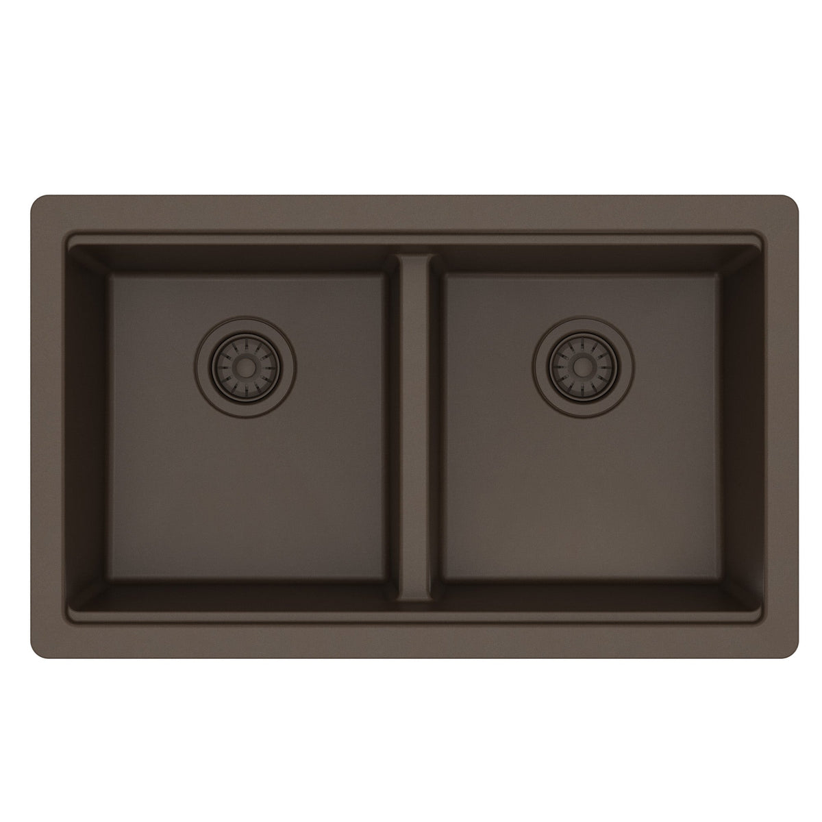 32" Undermount Double Bowl Quartz Kitchen Sink Kit In Brown