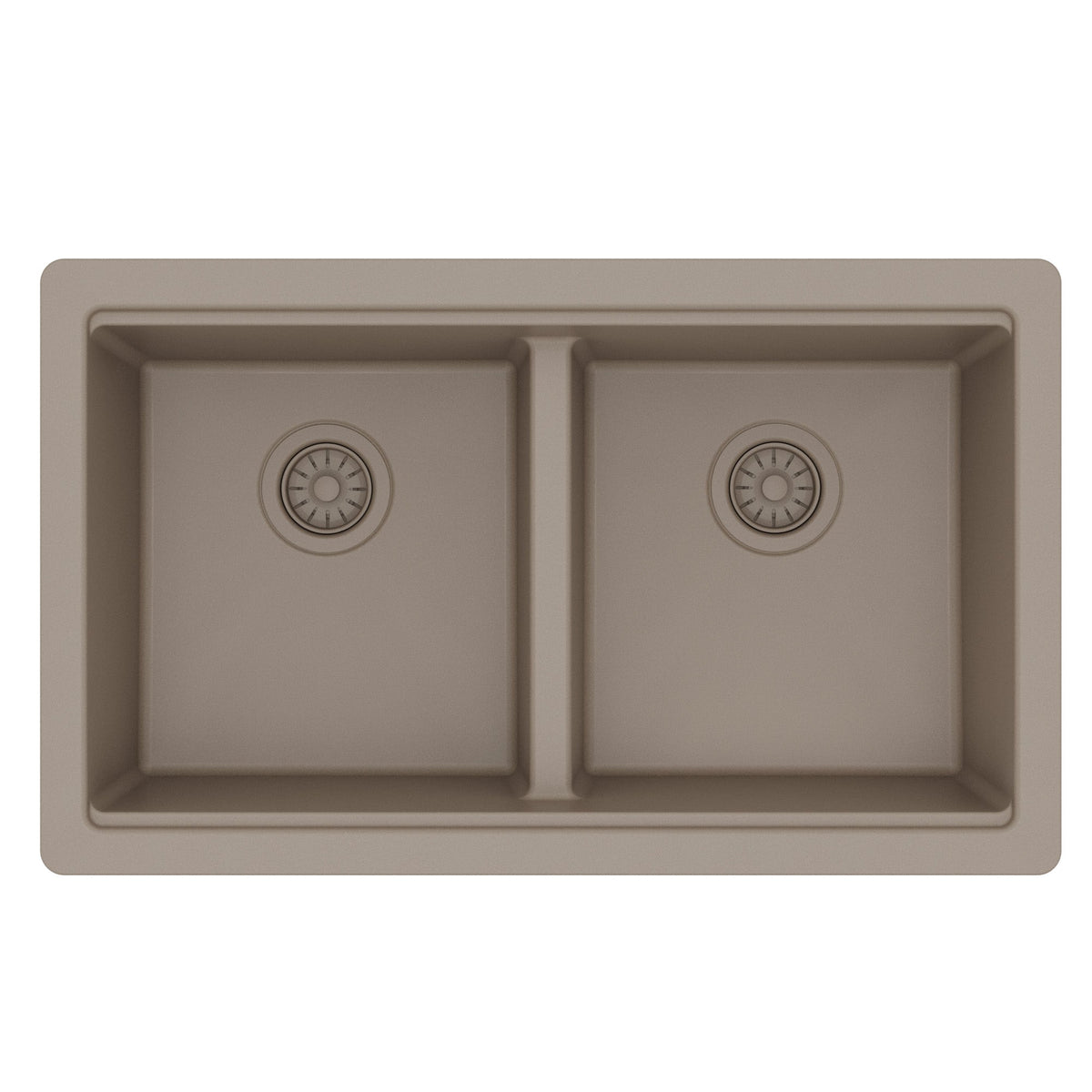 32" Undermount Double Bowl Quartz Kitchen Sink Kit In Concrete