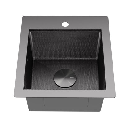 Matrix 17" Top Mount Workstation 16 Gauge Single Bowl Stainless Steel Sink In Gunmetal Grey with Accessories