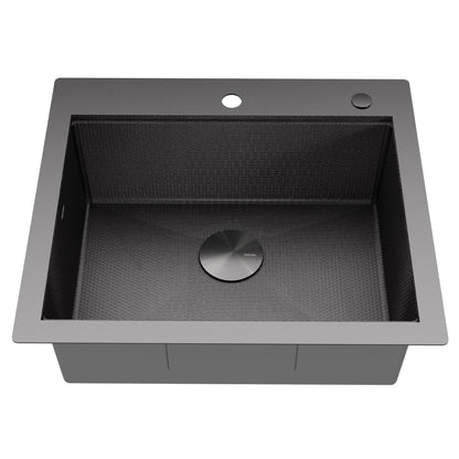 Matrix 25" Top Mount Workstation 16 Gauge Single Bowl Stainless Steel Kitchen Sink In Gunmetal Grey with Accessories