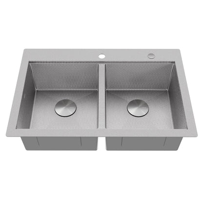 Matrix 33" Top Mount Workstation 16 Gauge Double Bowl Stainless Steel Kitchen Sink with Accessories