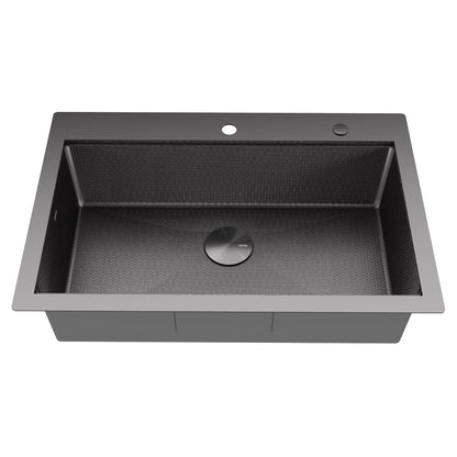 Matrix 33" Top Mount Workstation 16 Gauge Single Bowl Stainless Steel Kitchen Sink In Gunmetal Grey with Accessories